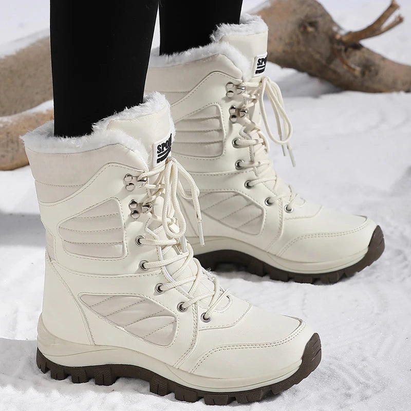 Women’s Winter Snow Boots, Waterproof Ankle High-Top Warm Cotton Outdoor Hiking Shoes