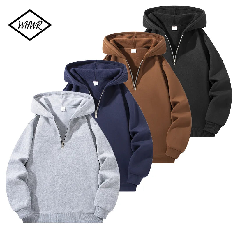 Men’s Long Sleeve Stand Collar Half-Zip Hoodie, Solid Casual Pullover for Autumn Outdoor