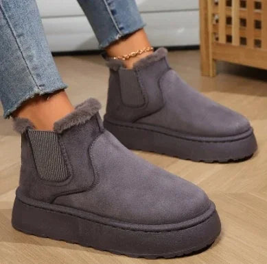 Winter Women Suede Ankle Snow Boots – Warm Plush Chelsea Platform Casual Shoes