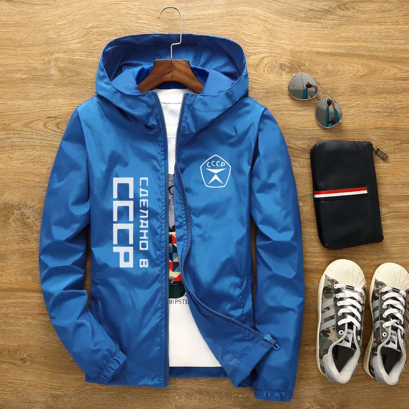 Men’s USSR KGB Bomber Jacket Hooded Casual Windbreaker Spring Autumn