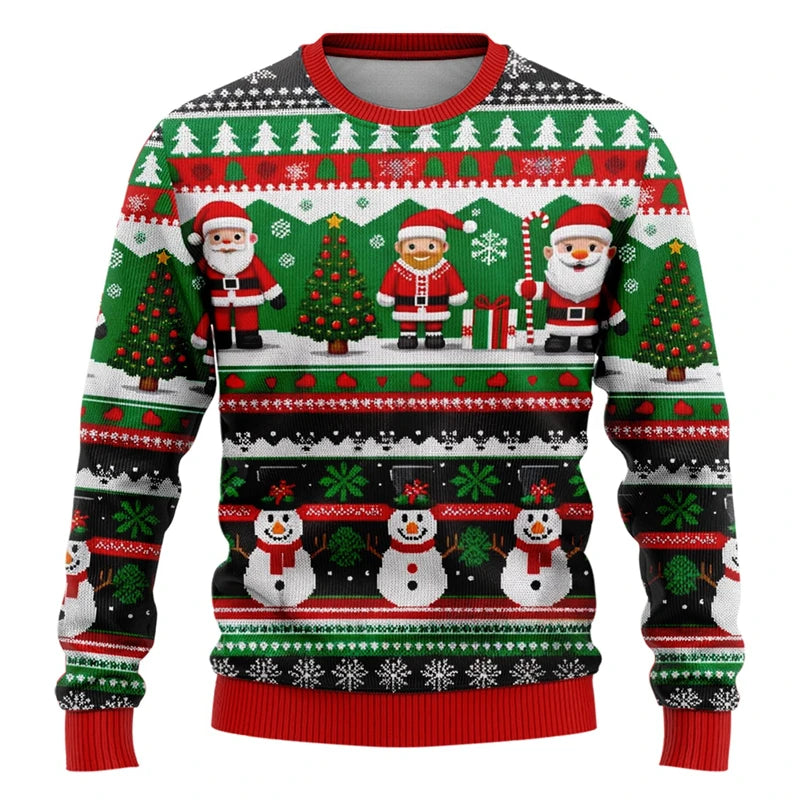Unisex 3D Christmas Sweatshirt, Santa and Snowman Printed Ugly Holiday Pullover