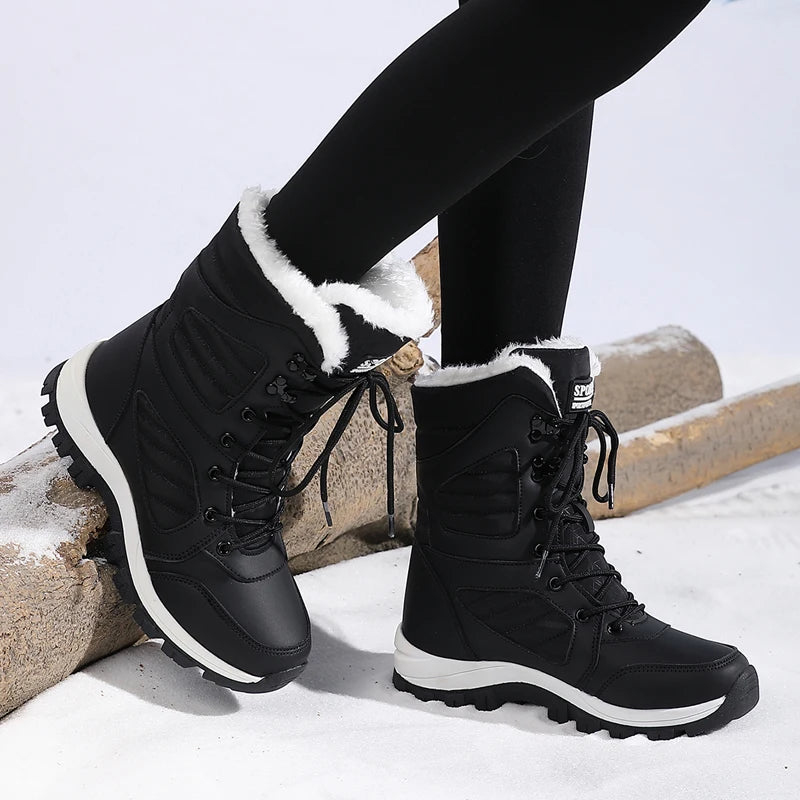 Women’s Winter Snow Boots, Waterproof Ankle High-Top Warm Cotton Outdoor Hiking Shoes