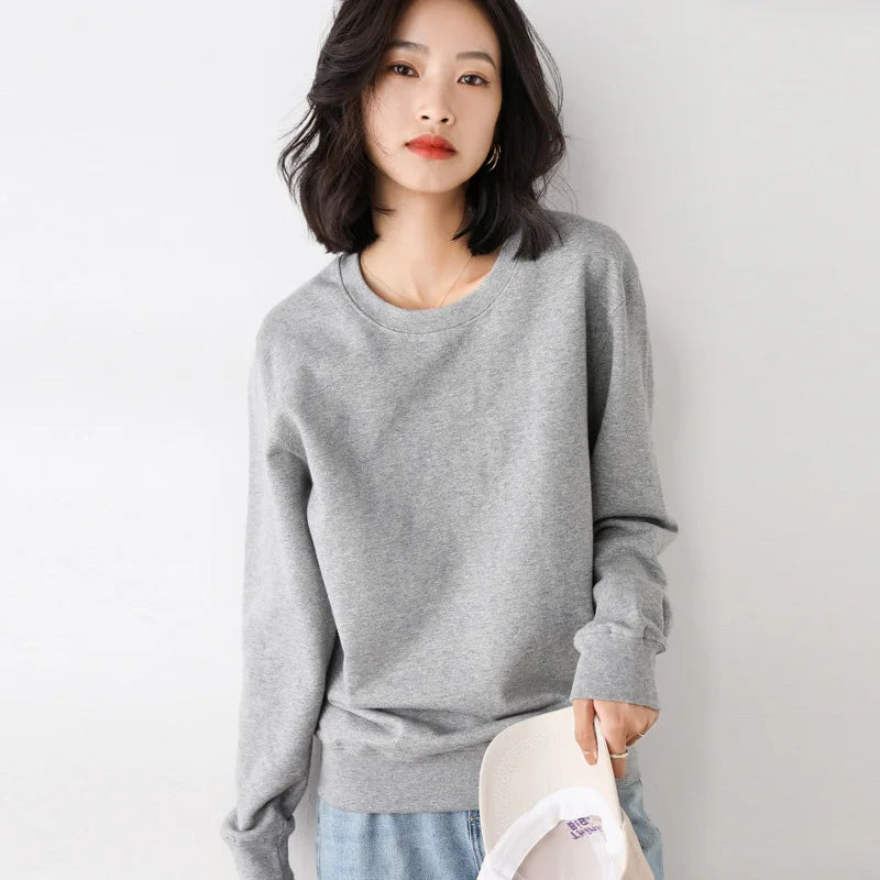 Women’s Style Cotton Sweatshirt, Loose O-Neck Pullover for Spring Autumn 2025
