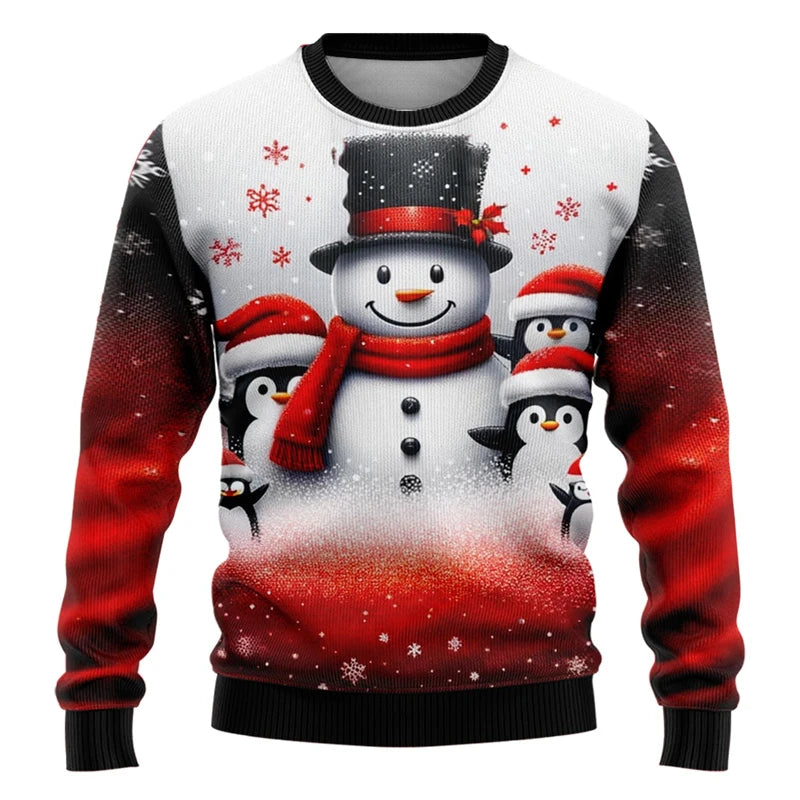 Unisex 3D Christmas Sweatshirt, Santa and Snowman Printed Ugly Holiday Pullover
