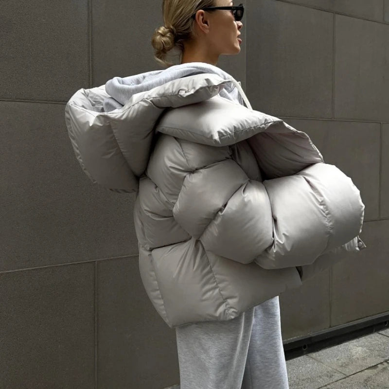 Women’s Vintage Cotton Puffer Jacket, Loose Quilted Parka Coat for Winter Office Wear