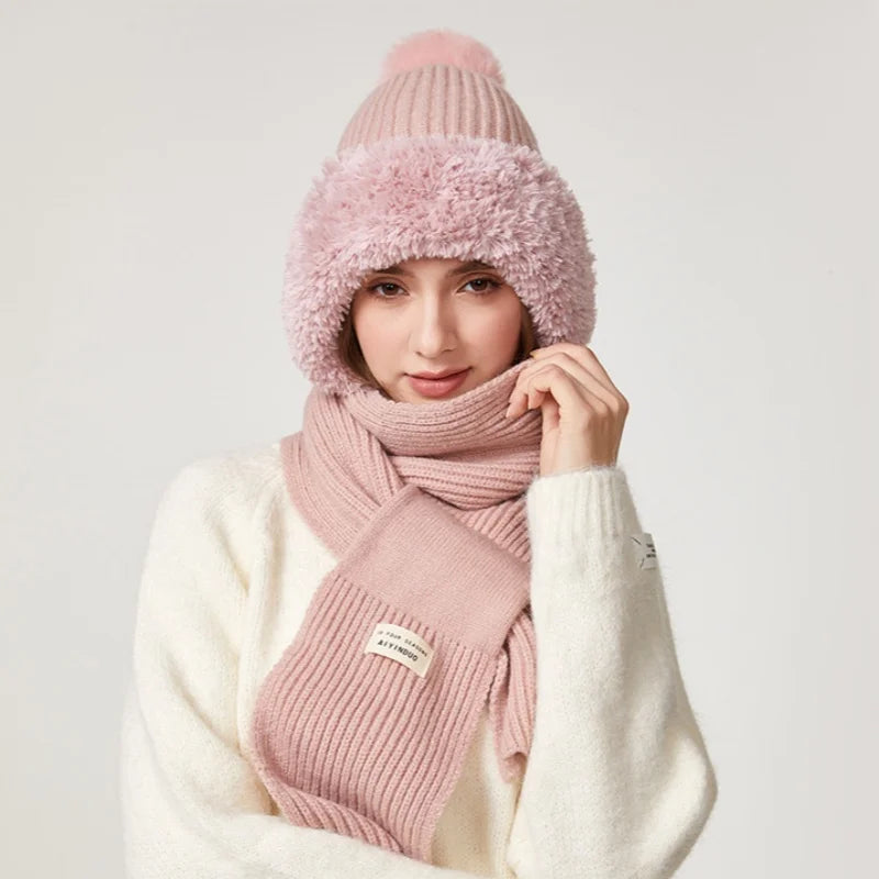 Women’s Winter Hat with Long Scarf – Fleece-Lined Warmth