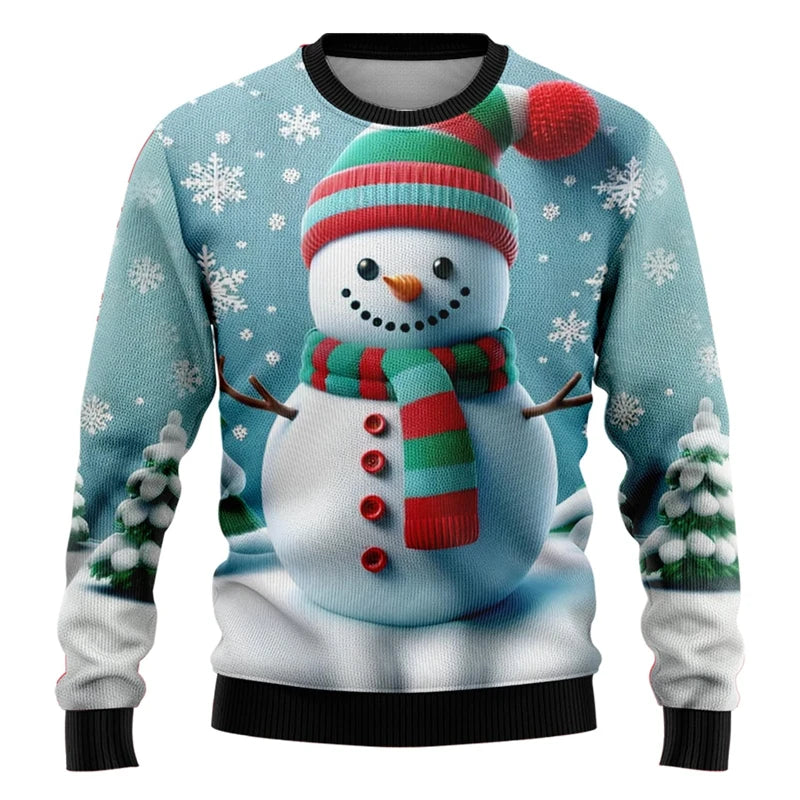 Unisex 3D Christmas Sweatshirt, Santa and Snowman Printed Ugly Holiday Pullover