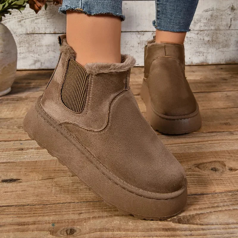 Winter Women Suede Ankle Snow Boots – Warm Plush Chelsea Platform Casual Shoes