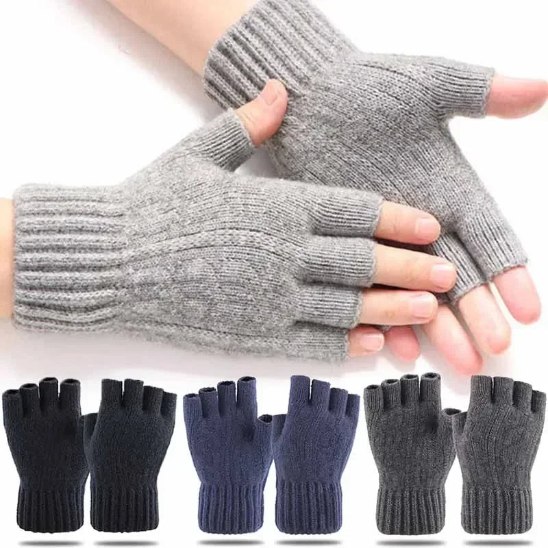 Half-Finger Winter Gloves for Men – Warm Knitted Driving & Cycling