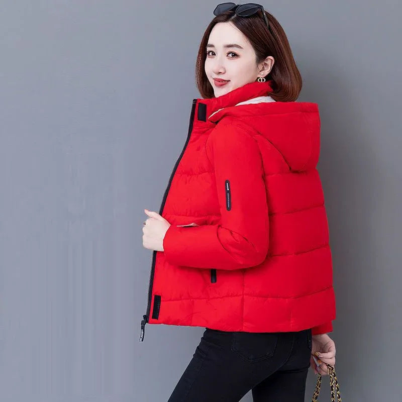 Women’s Thick Fleece Puffer Jacket, Hooded Short Down Parka Coat for Winter