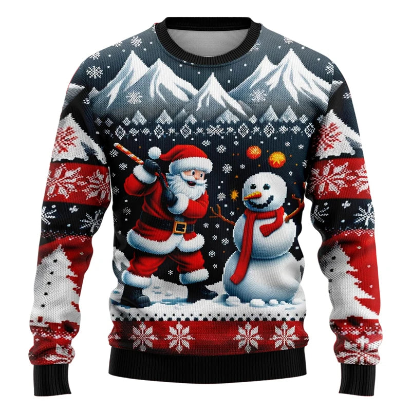Unisex 3D Christmas Sweatshirt, Santa and Snowman Printed Ugly Holiday Pullover