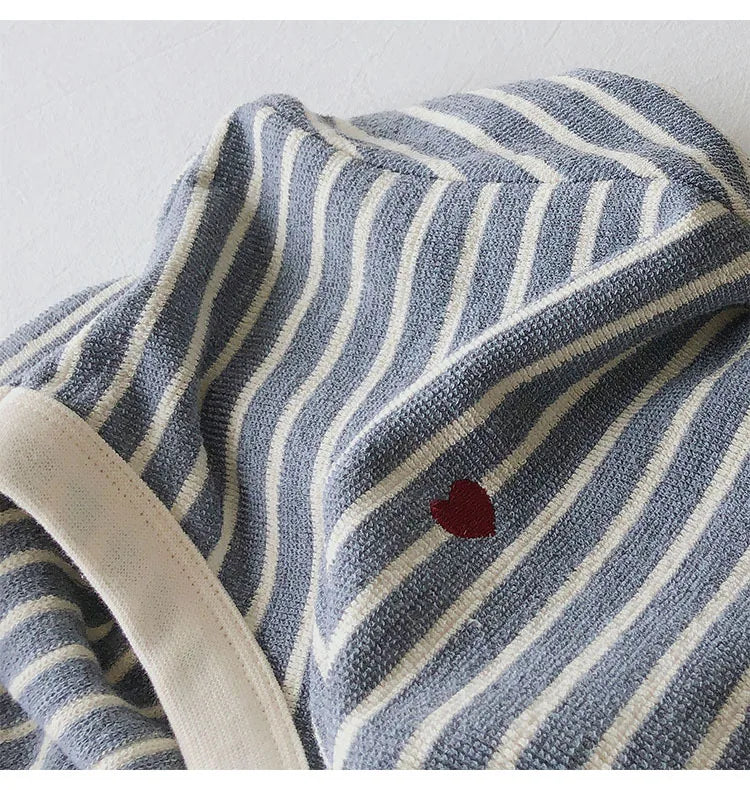 Women’s Autumn Sweatshirt, Loose Fit Long Sleeve Top with Love Embroidery Stripes