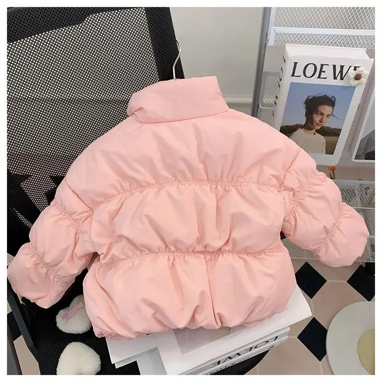 Girls’ Short Quilted Puffer Jacket, Stand Collar Winter Coat for Kids