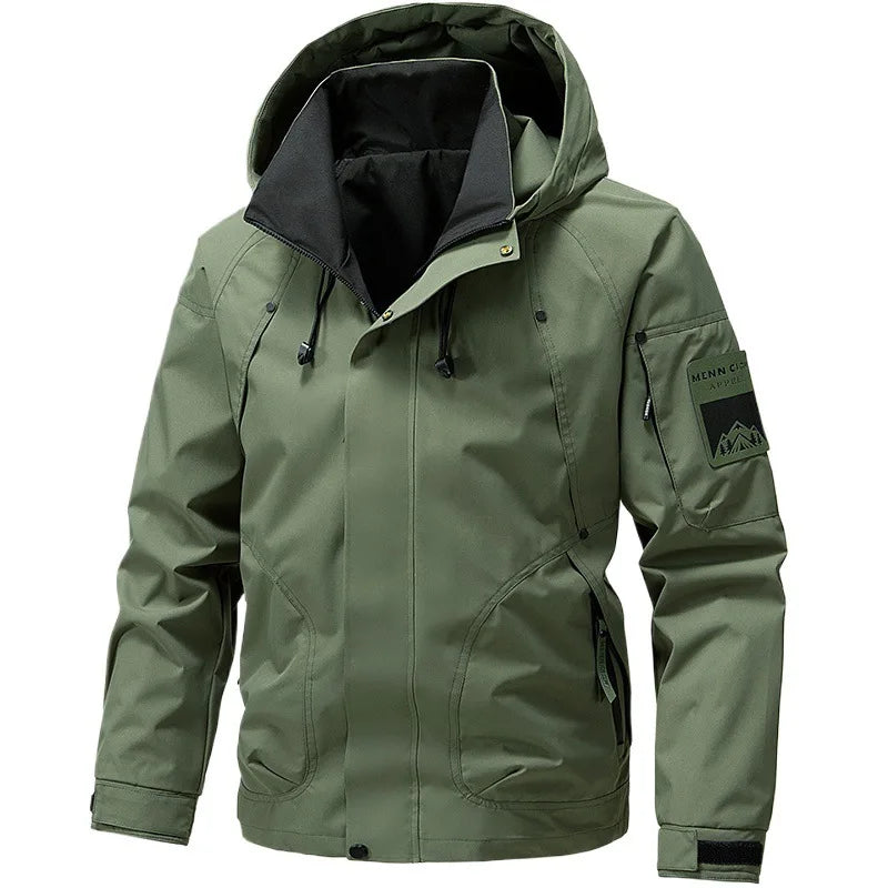 Men’s Waterproof Cargo Windbreaker Hooded Military Motorcycle Outdoor Jacket