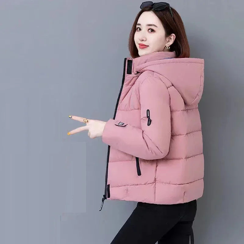 Women’s Thick Fleece Puffer Jacket, Hooded Short Down Parka Coat for Winter