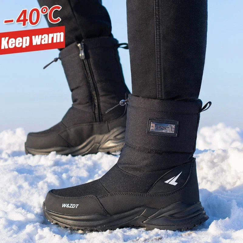 Men’s Winter High Boots, Zipper Snow Shoes Non-Slip Warm Velvet Outdoor Casual Footwear