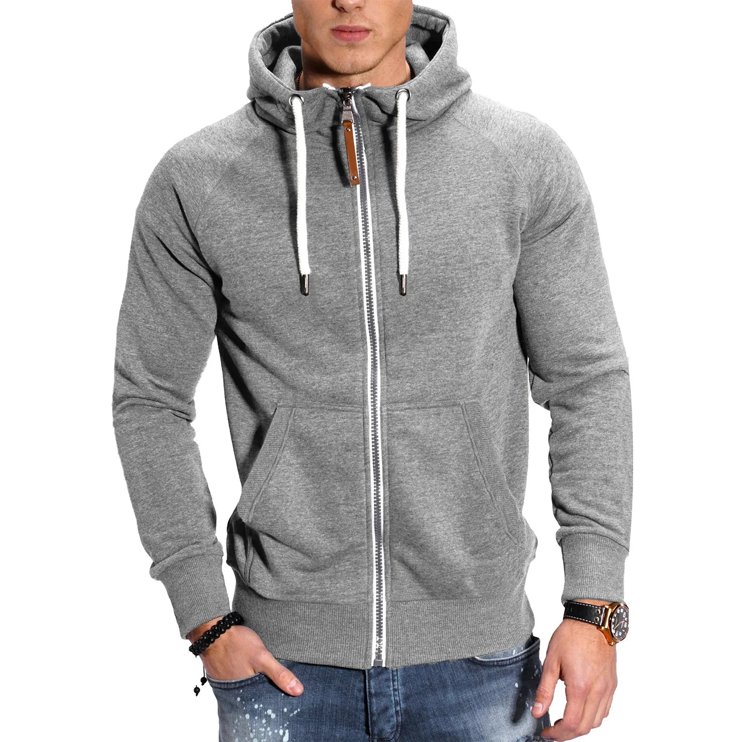 Men’s Hooded Zipper Sweatshirt, Long Sleeve Pullover High Neck Jacket Coat Black