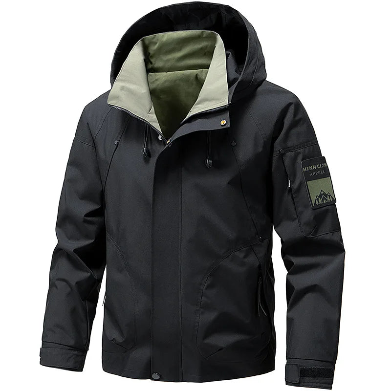 Men’s Waterproof Cargo Windbreaker Hooded Military Motorcycle Outdoor Jacket