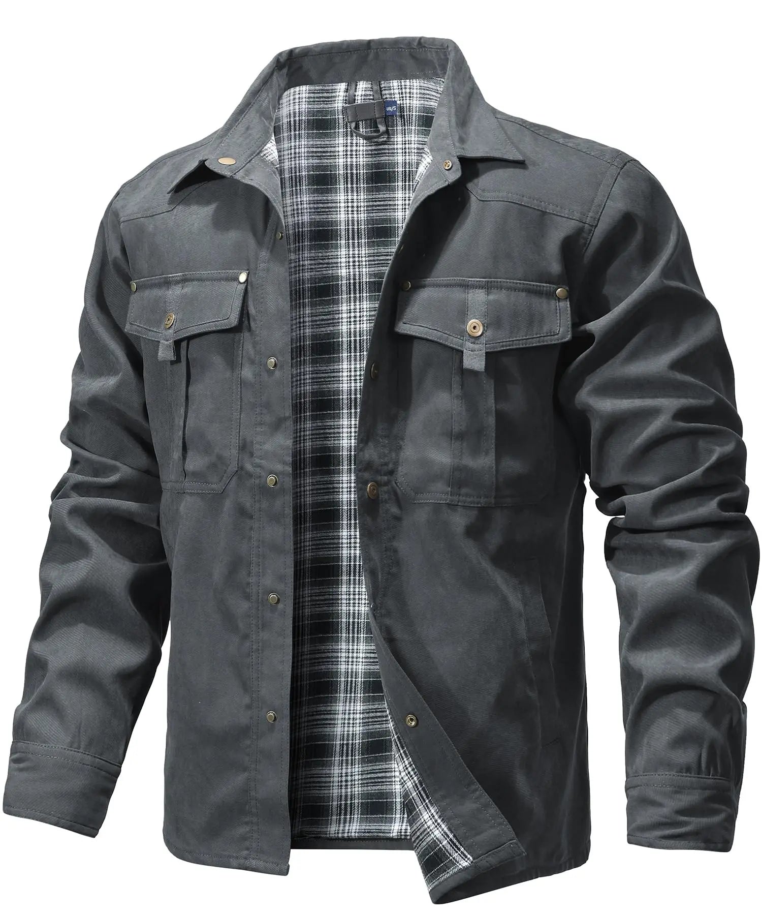 Men’s Flannel Lined Shacket Casual Snap Button Overshirt Western Cowboy Style Top