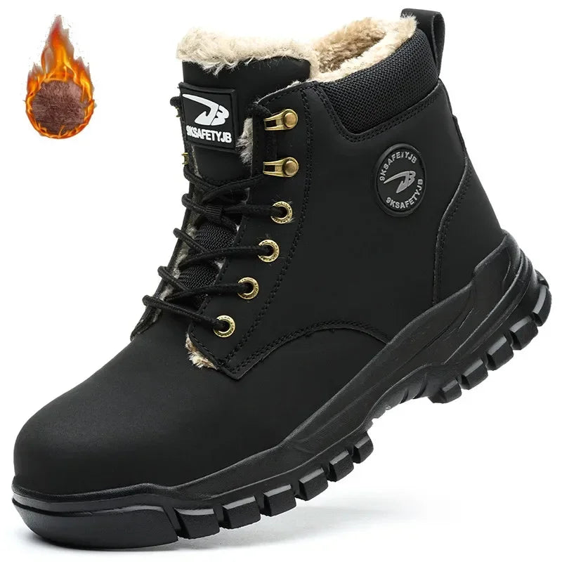 2024 Men’s Waterproof Steel Toe Work Boots Winter Safety Shoes Durable Ankle Labor Footwear
