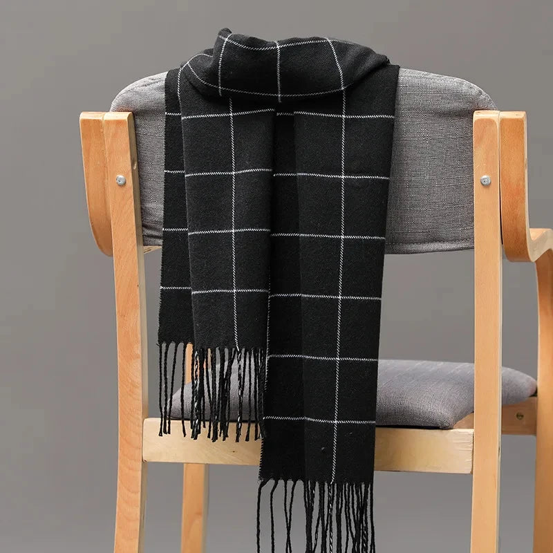 2023 Winter Men’s Scarf – Warm Cashmere Pashmina with Tassels, Casual & Business