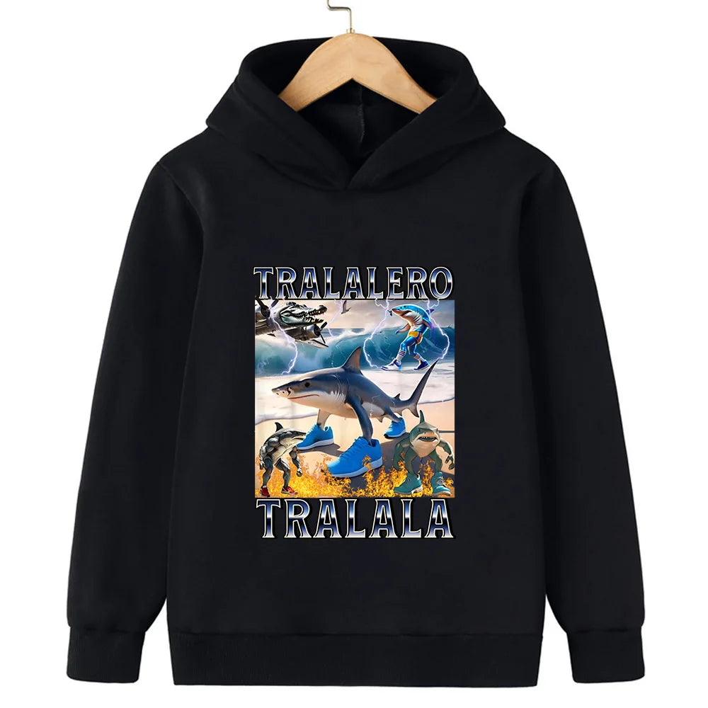 Kids’ Hooded Sweatshirt, Fun Italian Brainrot Character 2D Pullover for Autumn Winter