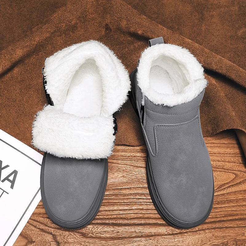 Men’s Winter Ankle Snow Boots Thick Sole Warm Outdoor High-Top Cotton Shoes