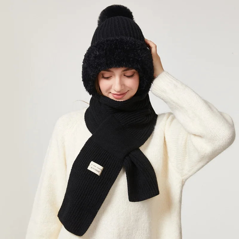 Women’s Winter Hat with Long Scarf – Fleece-Lined Warmth