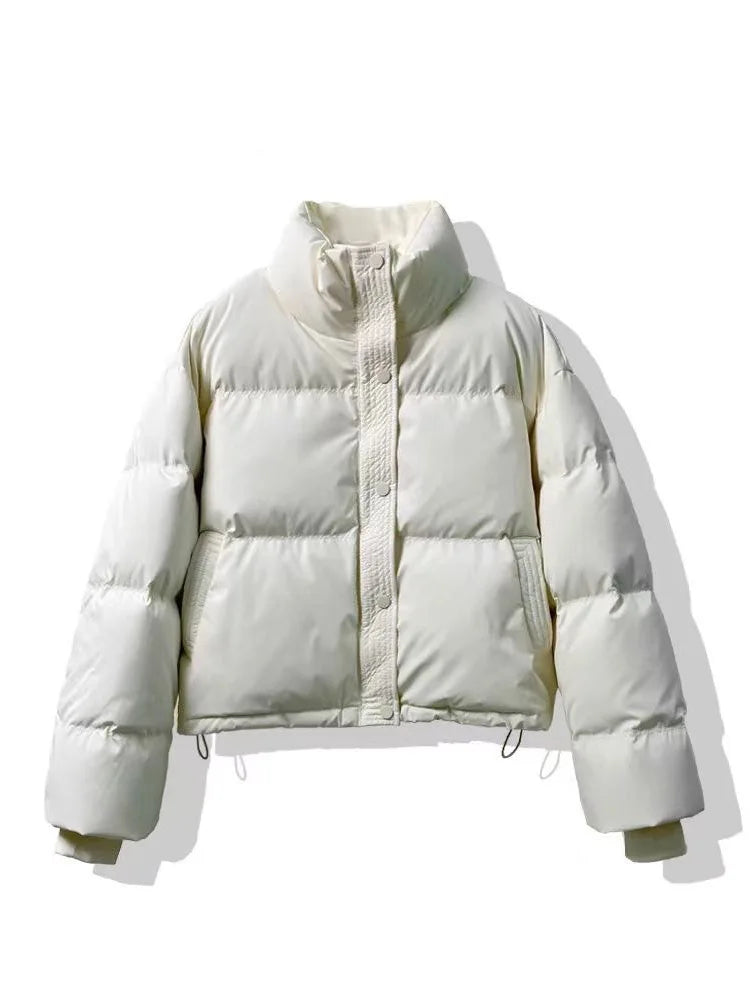 Women’s Short Winter Puffer Jacket, Stand Collar Parka Coat with Zipper