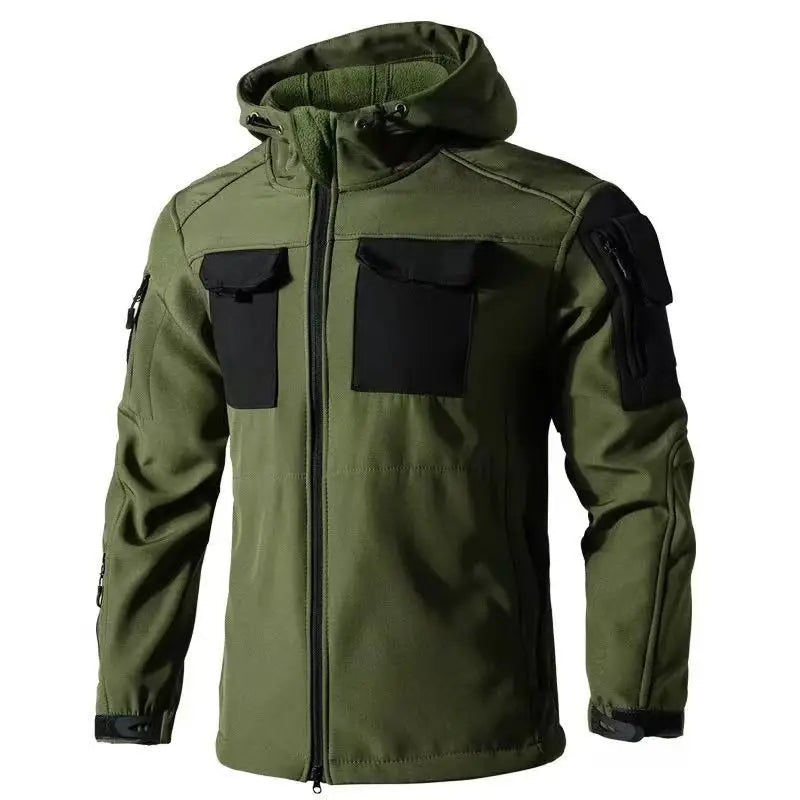 Men’s Winter Fleece Tactical Outdoor Jacket Hooded Warm Camping Hiking Hunting Coat
