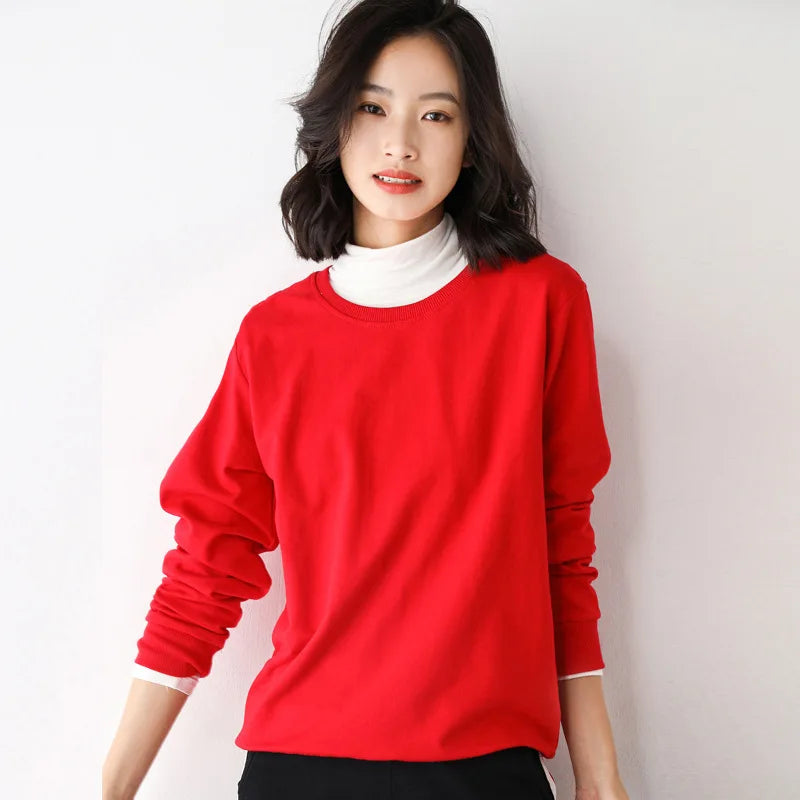 Women’s Style Cotton Sweatshirt, Loose O-Neck Pullover for Spring Autumn 2025