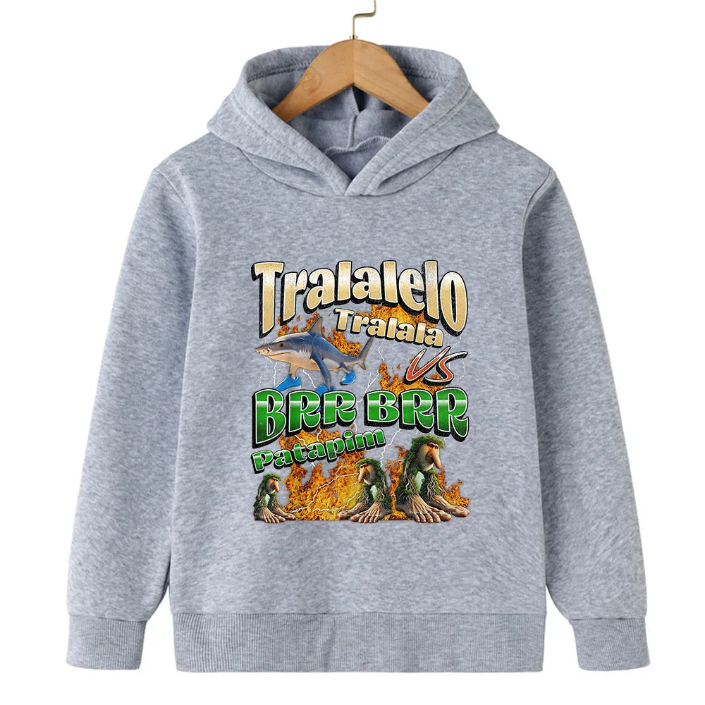 Kids’ Hooded Sweatshirt, Fun Italian Brainrot Character 2D Pullover for Autumn Winter