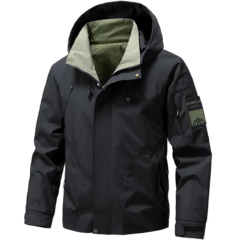 Men’s Waterproof Cargo Windbreaker Hooded Military Motorcycle Outdoor Jacket