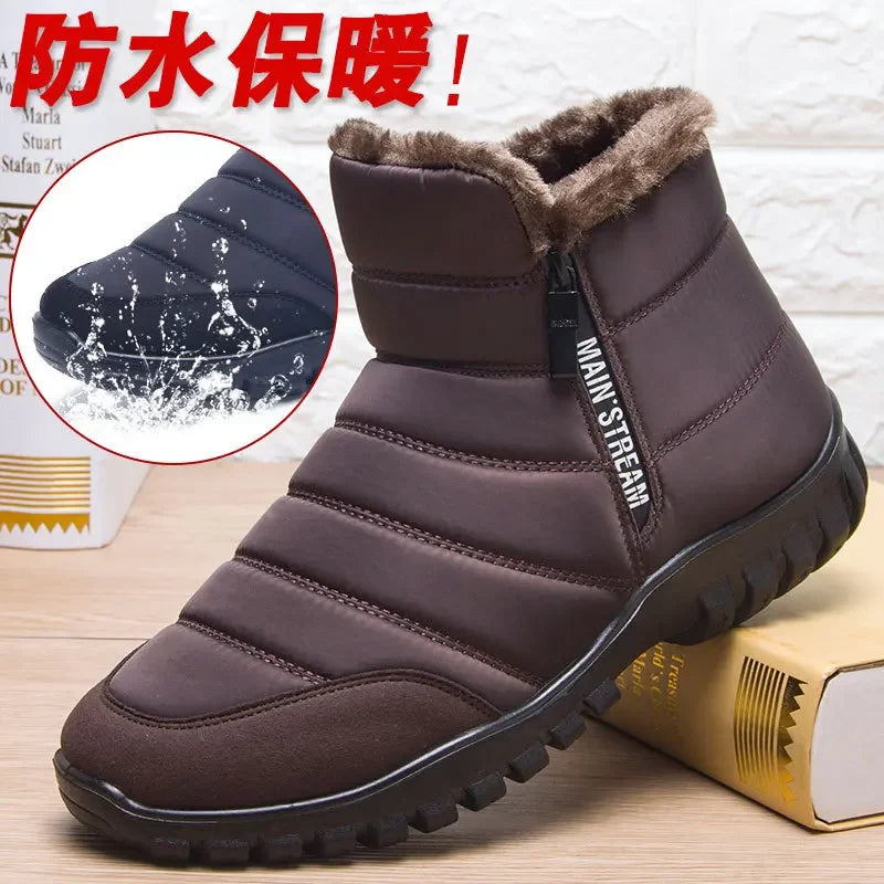 Men’s Winter Ankle Snow Boots, Waterproof Plush-Lined Non-Slip Casual Outdoor Shoes