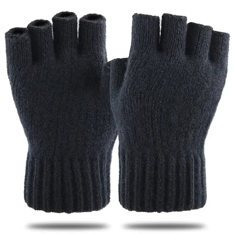 Half-Finger Winter Gloves for Men – Warm Knitted Driving & Cycling