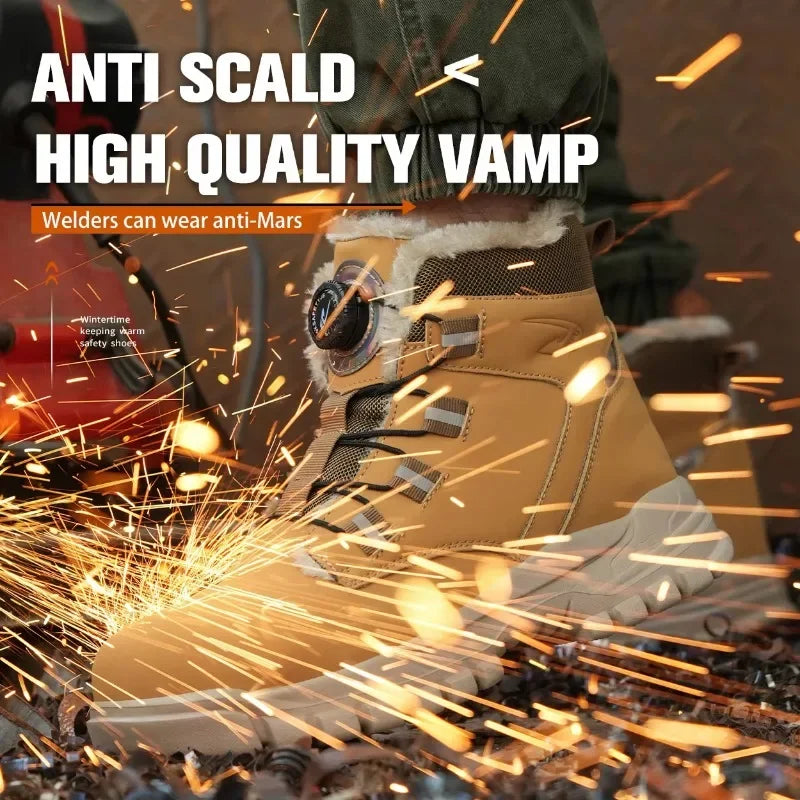 2024 Men’s Waterproof Steel Toe Work Boots Winter Safety Shoes Durable Ankle Labor Footwear