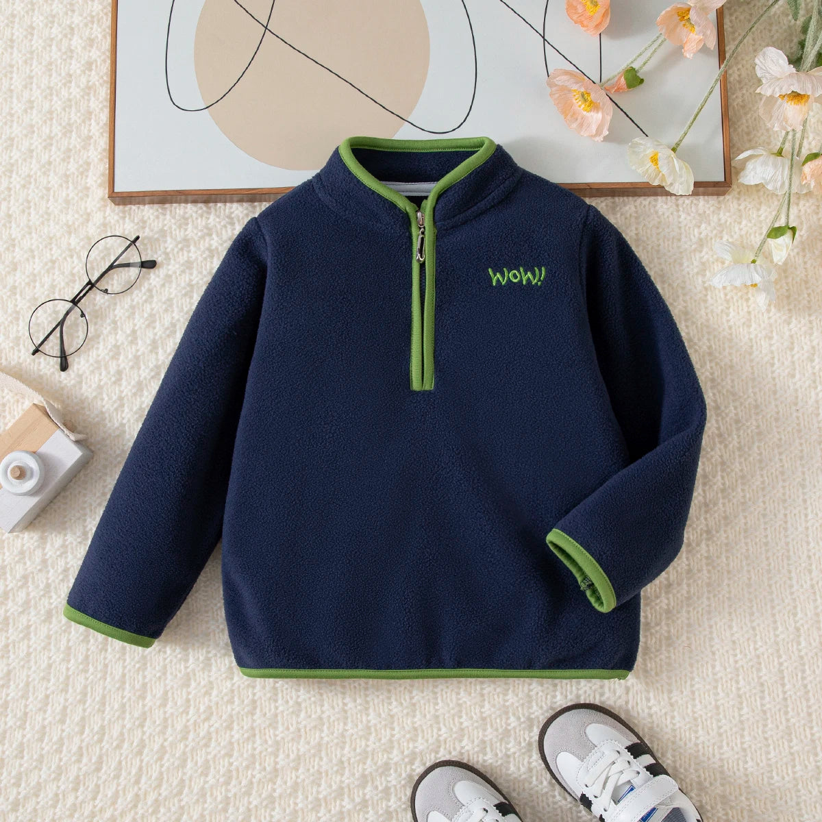 Boys Half-Zipper Hoodie, Letter Print Sweatshirt for Autumn Winter Casual Sport Wear