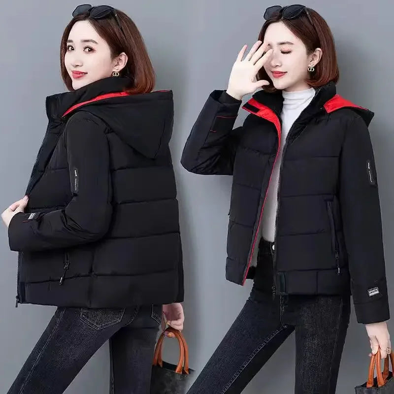 Women’s Thick Fleece Puffer Jacket, Hooded Short Down Parka Coat for Winter