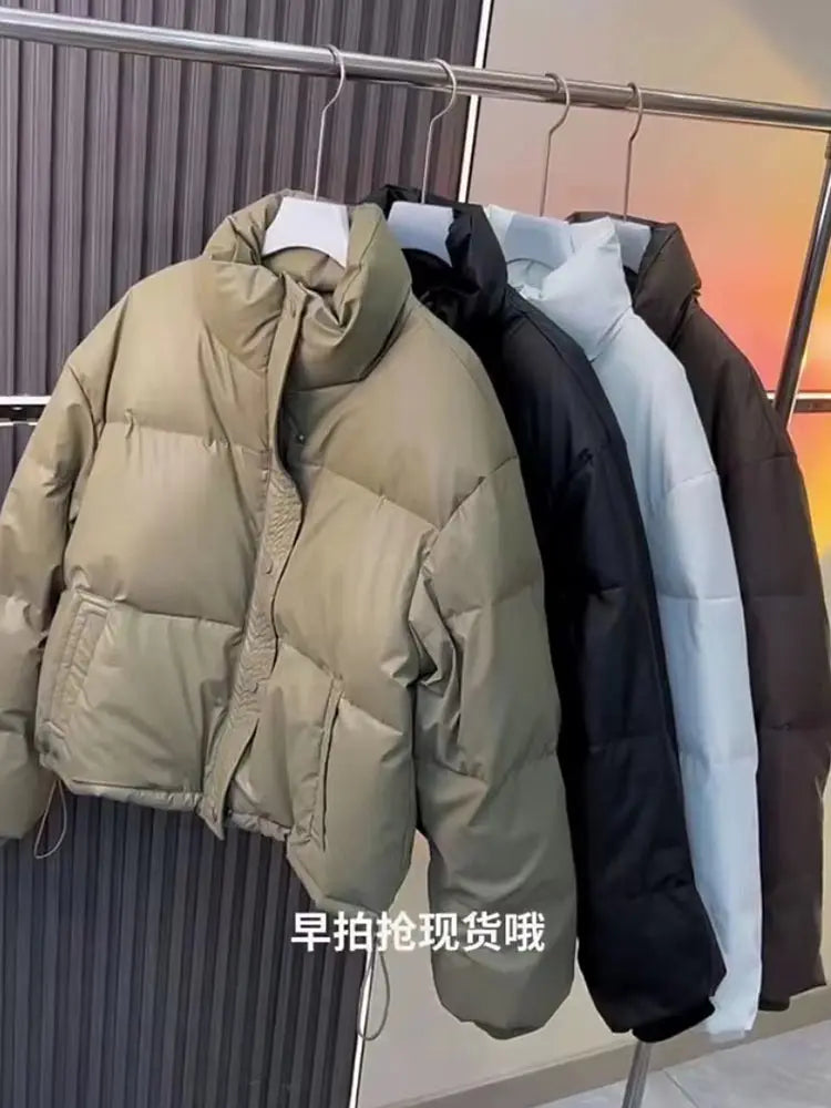 Women’s Short Winter Puffer Jacket, Stand Collar Parka Coat with Zipper