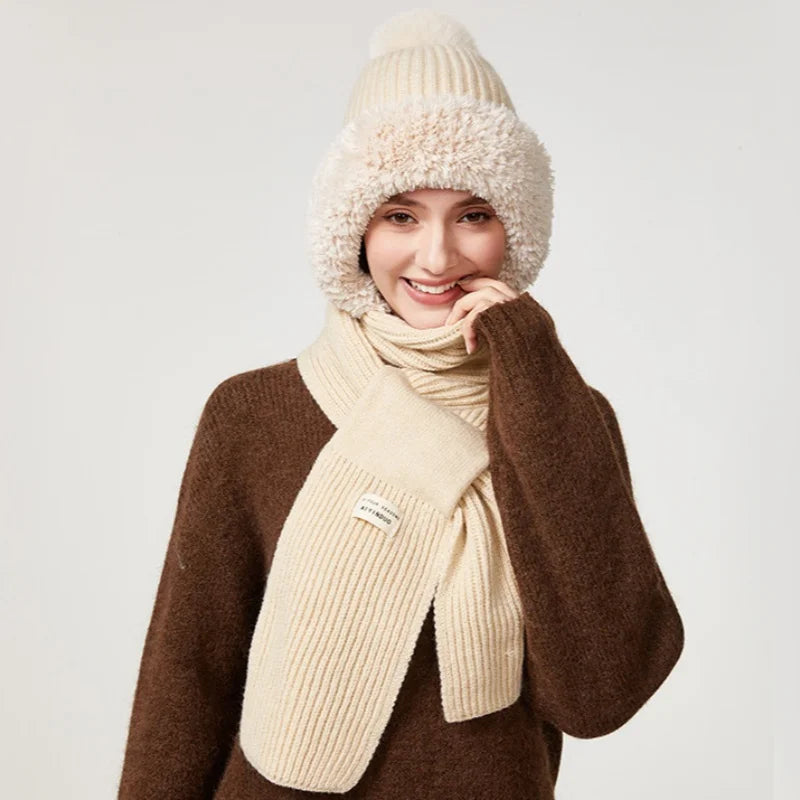 Women’s Winter Hat with Long Scarf – Fleece-Lined Warmth