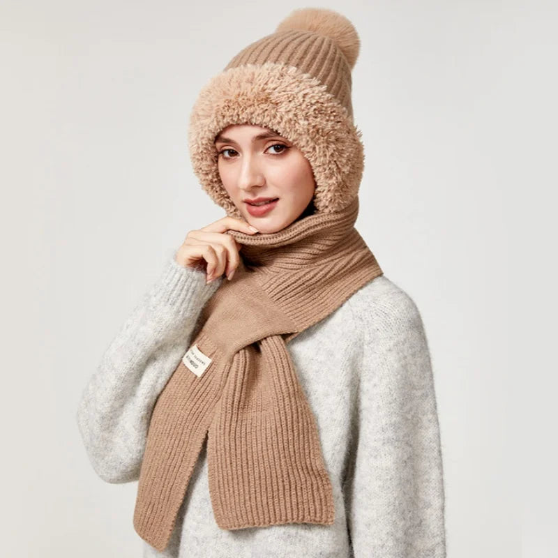 Women’s Winter Hat with Long Scarf – Fleece-Lined Warmth