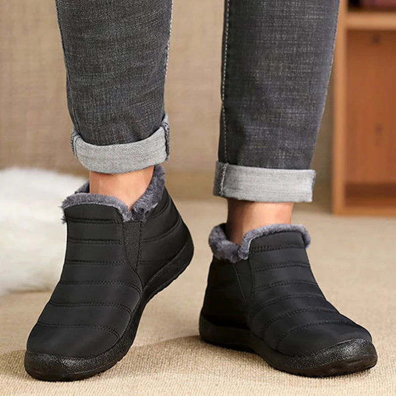 Men’s Winter Snow Boots Slip-On Plush Lined Waterproof Ankle Work Shoes