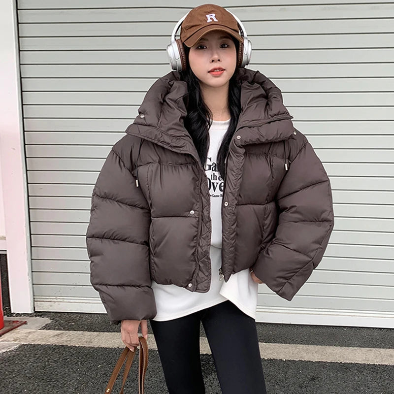 Women’s Hooded Winter Puffer Jacket, Thick Casual Cropped Parka Coat for Streetwea