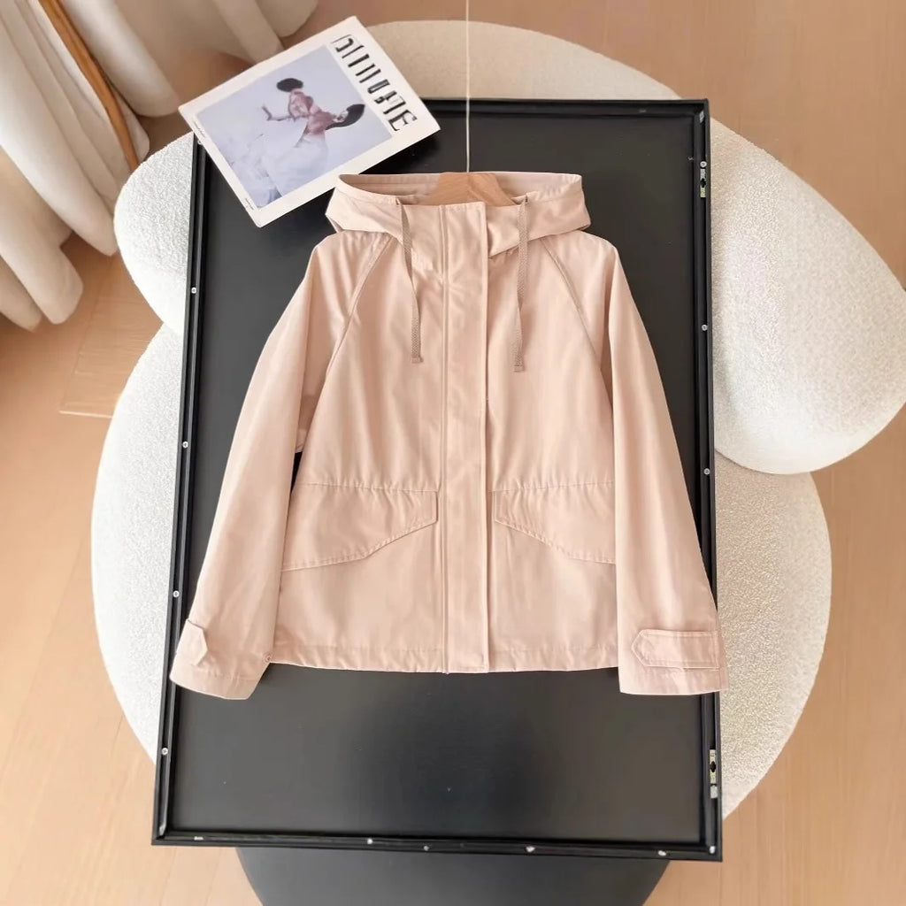 Women’s Red Hooded Jacket, Casual Windproof Waterproof Coat for 2025