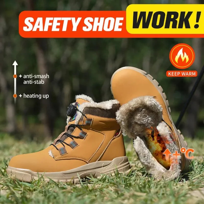 2024 Men’s Waterproof Steel Toe Work Boots Winter Safety Shoes Durable Ankle Labor Footwear